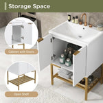 ZUN 24" Bathroom Vanity with Sink, Bathroom Vanity Cabinet with Two Doors and Gold Metal Frame, Open WF306257AAK