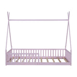 Twin Size Wood House Bed with Fence, Pink N709P183348H