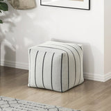 Modern Square Pouf Off-White Jacquard Fabric Upholstered Ottoman, Non-Slip Floor Pouf, Bean Bag B011P251657