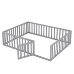 ZUN Queen Size Wood Floor Bed Frame with Fence and Door, Gray 91365938