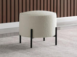 Beige and Matte Black Round Upholstered Ottoman B062P145506
