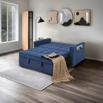 ZUN Stylish blue Pull-Out Sofa Bed with Woven Polyester Fabric & Solid Wood Frame W2297P211264