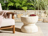 U_Style Outdoor Concrete Side Table,Rounded Waist Outdoor End Tables, Decorative Garden Stools for N711P422067M