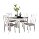 ZUN Modern White Solid wood 5pc Dining Set Table 4x Chairs Gray Fabric Cushions Seats Chairs Dining Room B011P230001