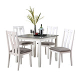 ZUN Modern White Solid wood 5pc Dining Set Table 4x Chairs Gray Fabric Cushions Seats Chairs Dining Room B011P230001