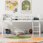 ZUN Full Size Wood Low Loft Bed with Ladder, ladder can be placed on the left or right, White WF531952AAK