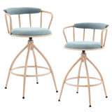 2 Pcs Blue Chenille Swivel Bar Stools with Khaki Powder-Coated Metal Legs 51286050