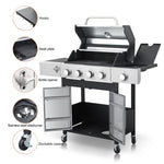 ZUN 4-Burner Propane Gas BBQ Grill with Side Burner, 46790BTU Output With Enameled Cast Iron Cooking W2938P208384