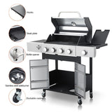 4-Burner Propane Gas BBQ Grill with Side Burner, 46790BTU Output With Enameled Cast Iron Cooking W2938P208384