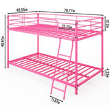 Pink Twin Size Low Loft Bed with Slanted Ladder Round Tube Metal Frame 69732381