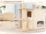 63" Wooden Cat Tree - 2-Story Condo with Bamboo Interior, 5 Sisal Scratching Posts, 44 lbs Per Layer 78450148
