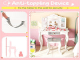 White Kids Vanity Set with Tri-Folding Acrylic Mirror & Drawer, 2-in-1 Convertible Design 97337037