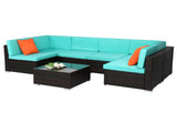 Brown Gradient Rattan Lake Blue Cushion Cushion Vacuum Packing Rattan 7 Piece Set 94011452