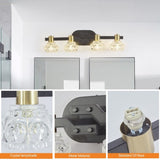 Vintage 4-Light Wall Sconce with Clear Crystal Shades, Black Iron Finish Vanity Light Fixture for W1340P206719