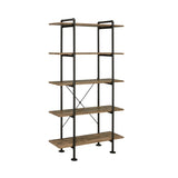 ZUN Rustic Oak and Black 5-shelf Bookcase B062P184590