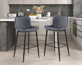 Set of 2 Pub Height Chairs Dark Gray Velvet Upholstery Modern Casual Dining Furniture Metal Legs, B011P234284