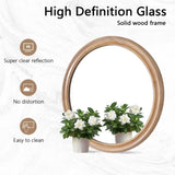 27.5 inches Round Wall Mirror for Bathroom Vanity, Wooden Farmhouse Circle Mirrors for Bedroom, W2295P339108