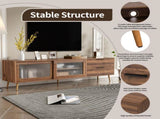 Modern TV Stand for 75" TV, TV Console with 2 Glass Doors, Entertainment Center with 2 Drawers & 53145432