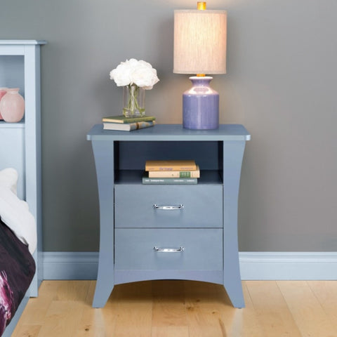ZUN Grey Nightstand with 2 Drawers and Open Shelving B062P181339