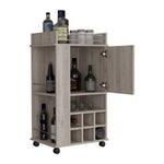 ZUN Fargo Bar Cart with Cabinet, 6 Built-in Wine Rack and Casters B200P188865