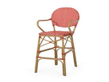 Outdoor Wicker and Aluminum 29.5" French Barstools, Set of 2, Red, Bamboo Print Finish 72605.00RD