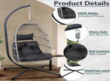 Foldable Hanging Egg Chair with Stand and Pillow, HDPE Rattan and Heavy Duty Aluminum-Steel Frame, W2500P369668