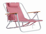 4-Position Backpack Beach Chair with Aluminum Frame, Wooden Armrests, Pillow and Pockets, Red Stripe 60874758