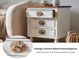 Vintage farmhouse style side table with floral knobs 19-inch country-style bedside table with 3 34813325
