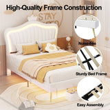 Full Size Upholstered Bed Frame with LED Lights,Modern Upholstered Princess Bed With Crown WF307962AAK