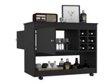 Lotus Bar Cart, Six Bottle Cubbies, One Cabinet, Four Casters, Black B097133068