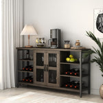 ZUN Industrial Wine Bar Cabinet, Liquor Storage Credenza, Sideboard with Wine Racks & Stemware Holder 80801520