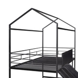 Metal House Bed With Slide, Twin Size Metal Loft Bed with Two-sided writable Wooden Board MF294384AAB