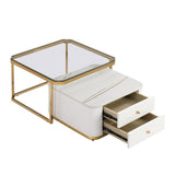 ZUN Modern 2 Pieces White Square Nesting Coffee Table with Drawers & Electroplated gold legs in 27.6'' WF325925AAK