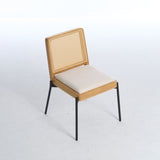 Mid-Century Dining Chairs Set of 2, Accent Linen Fabric Side Chairs with Rattan Backrest Metal Legs 30479899