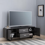 ZUN Modern Wooden 60" TV Stand with Two Center Drawers, Two Storage Cabinets- Distressed Grey & Black B107130946