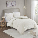 3 Piece Tufted Cotton Chenille Floral Comforter Set Off-White Full/Queen B035128915
