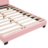 Full Size Upholstered Leather Platform Bed with Rabbit Ornament, Pink WF299139AAH