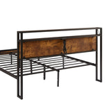 Full Size Metal Platform Bed Frame with Wooden Headboard and Footboard with USB LINER, LED Lights, W311134460