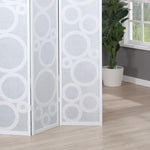 ZUN Arvada 4-Panel Wood Room Divider with Circle Pattern, White T2574P165181