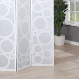 ZUN Arvada 4-Panel Wood Room Divider with Circle Pattern, White T2574P165181