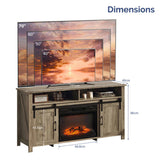 58" Gray Wash Barn Door Fireplace TV Stand for 23" Insert, Sliding Track Design 13777923