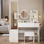 ZUN Full Body Mirror Cabinet + Round Mirror LED Vanity Table + Cushioned Stool, With 2 AC + 2 USB Power W936P160027