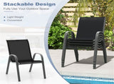 Black 2 Pack Stackable Patio Dining Chairs, Ergonomic Steel Frame Breathable Fabric Outdoor Chairs 20857821