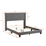 ZUN Upholstered Platform Bed with Classic Headboard, Box Spring Needed, Gray Linen Fabric, Queen Size WF280786AAE