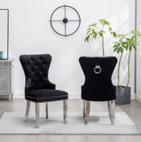 ZUN Montura Contemporary Tufted Velvet Chair with Nailhead Trim, Set of 2, Black T2574P164573