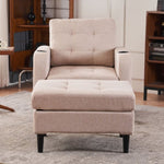 ZUN Beige Upholstered Armchair and Storage Ottoman Set - Comfortable Single Sofa with Cup Holders and W1901P149127