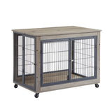 Furniture Style Dog Crate Side Table on Wheels with Double Doors and Lift Top.Grey,38.58''w x W116291737