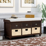 ZUN TREXM Rustic Storage Bench with 3 Drawers and 3 Rattan Baskets, Shoe Bench for Living Room, Entryway WF195161AAB