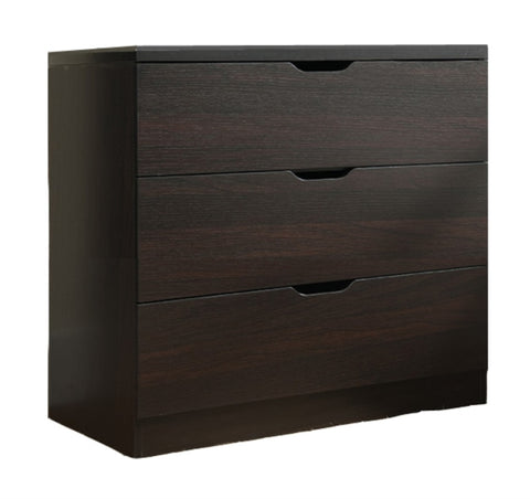 ZUN Modern dark chocolate three drawer chest and clothes storage cabinet with metal drawer glides B107P173530