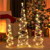 Set of 3 Pre-Lit Christmas Cone Trees - 60 Warm White LEDs, 32"/24"/16" Sizes, Brown Rattan 68689856